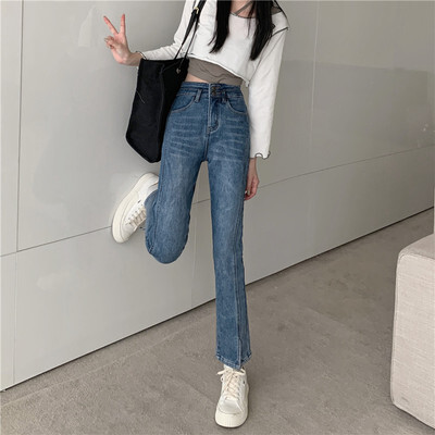 ボトムス デニム パンツ ジーンズ レディース ハイウエスト スキニー 細身 タイト スリム シンプル カジュアル ラフ こなれ感 オシャレ お洒落 ストレート きれいめ 上品 エレガント 美脚 脚長