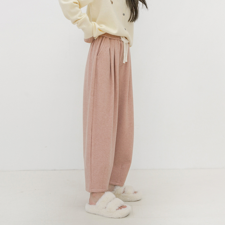 ニットパンツ ボトムス イージーギャザーワイドニットパンツ レディース パンツ イージーパンツ リラックスパンツ ワイドパンツ ウエストゴム ニット ウエストリボン タック ギャザー ポケット付き 茶