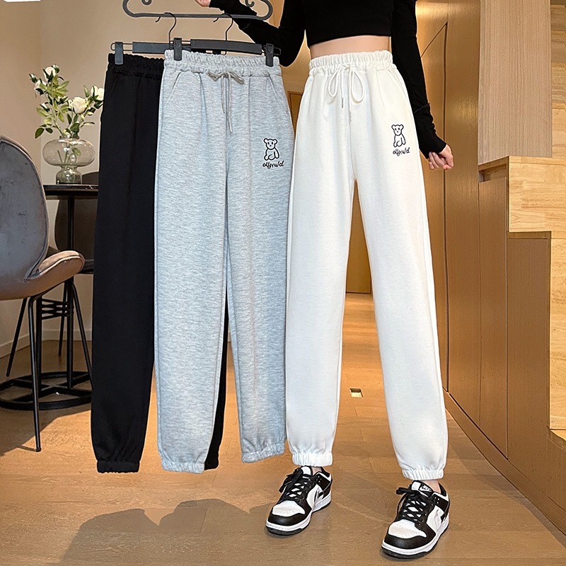 ボトムス パンツ 3色 くまちゃん テディベア ストレートパンツ レディース ハイウエスト 大人可愛い かわいい シンプル カジュアル ラフ おしゃれ こなれ感 無地 春 夏 秋 冬 オールシーズン 