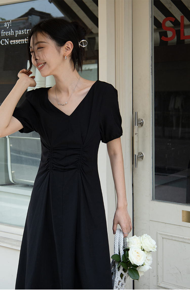 ワンピース スカート 袖あり 半袖 ブラック ブルー Vネック 夏 春 秋 ウエスト かわいい 大人可愛い きれいめ シンプル カジュアル 大人 上品 おしゃれ お洒落 かっこいい レトロ アジアン 