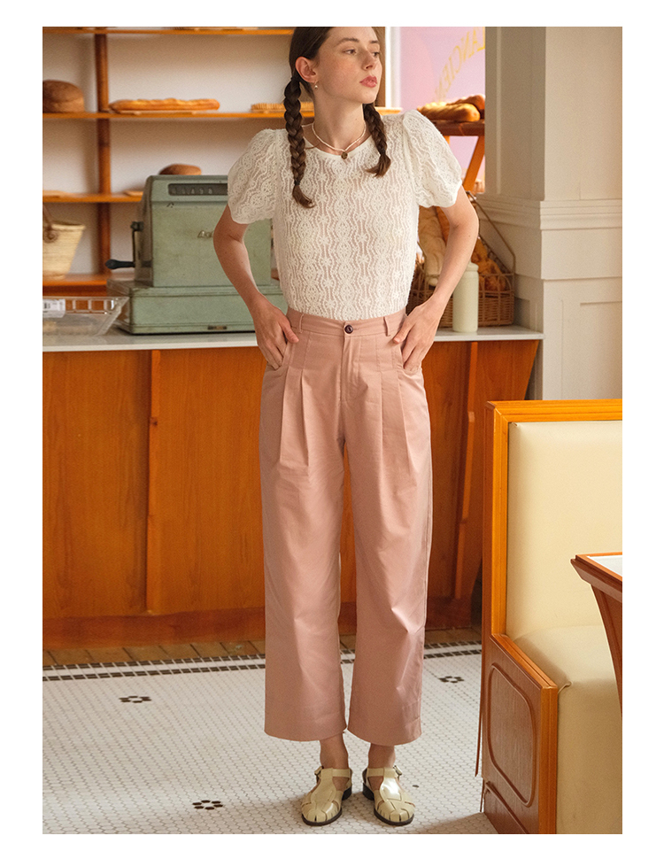 夏 パフスリーブ レース トップス レース Tシャツ シャツ ショート丈 袖あり 半袖 ラウンドネック 襟なし ストレート レギュラー レース ふわふわ 透け感 シースルー ポリエステル 異素材MIX