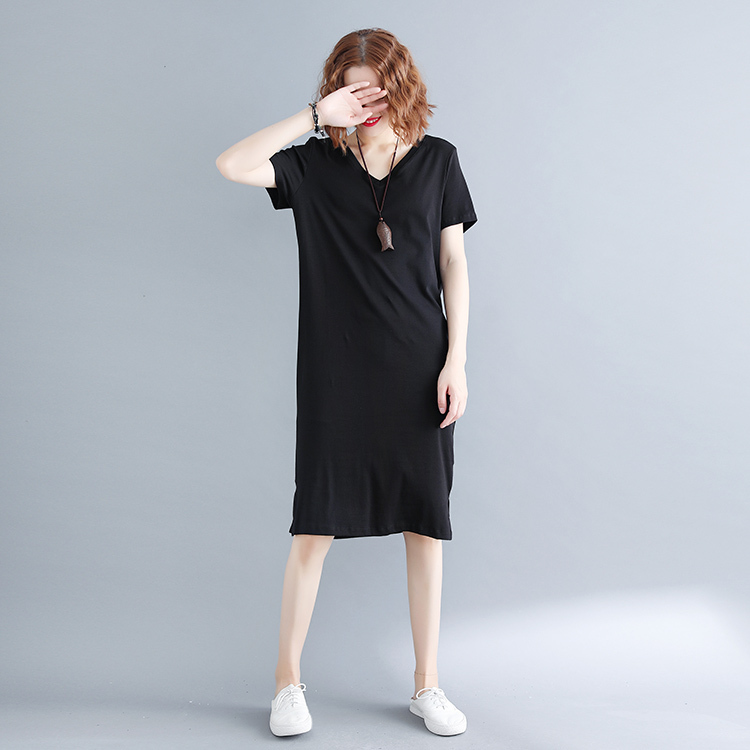 夏 Ｔシャツ サマードレス ワンピース シャツ プルオーバー ワンピドレス 袖あり 半袖 Vネック 襟なし スリム レギュラー ふわふわ 透け感 ルーズウエスト ポリエステル 薄手 異素材MIX ツー