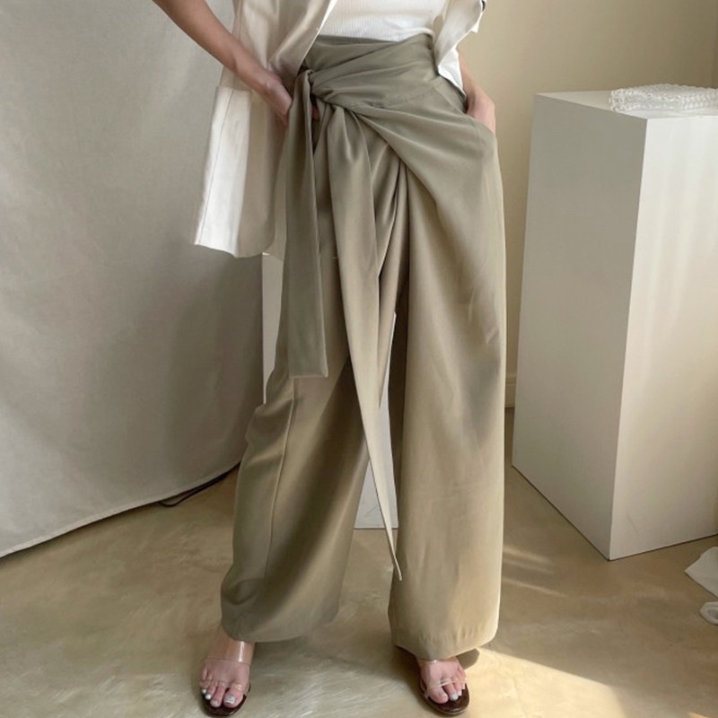 パンツ ズボン ワイドパンツ ラップパンツ ワイド ウエストリボン ポリエステル 大人可愛い きれいめ シンプル カジュアル 大人 上品 おしゃれ お洒落 かっこいい 大人女子 こなれ感 ラフ ルーズ